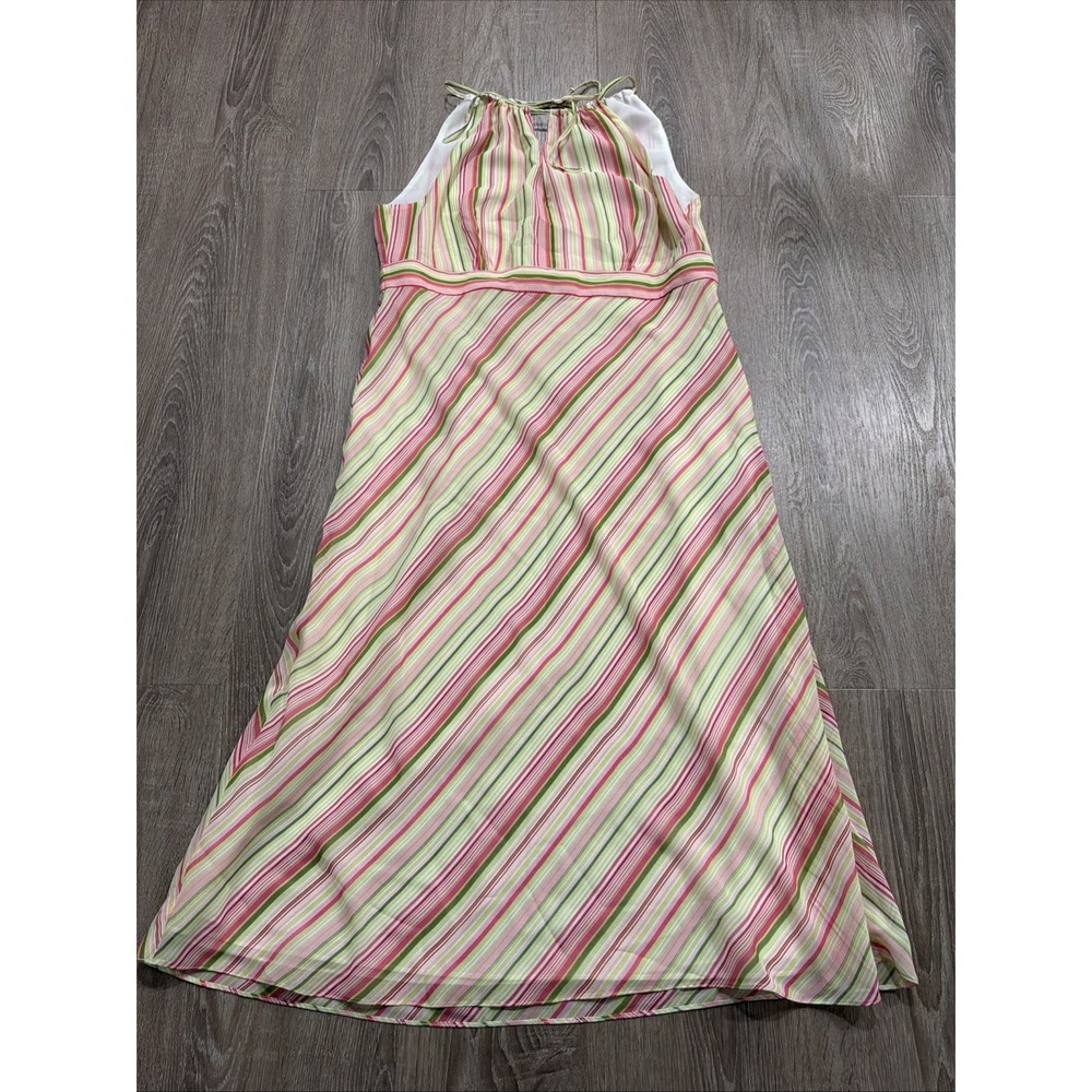 Ann Taylor Loft Vtg Striped Midi Dress Y2K Size 8 Spring Halter Tie
